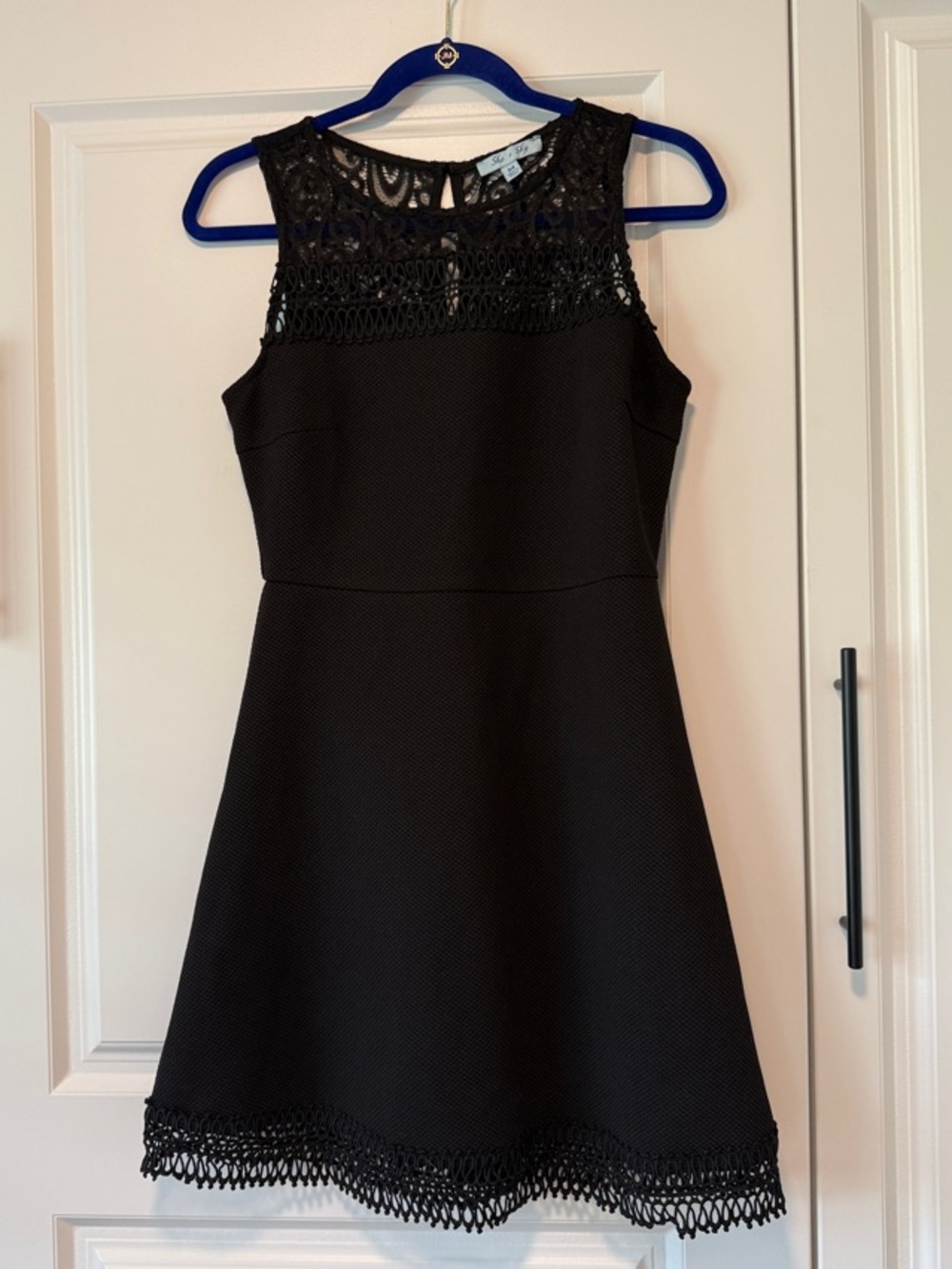 She + Sky Black Crochet-Trim A-Line Mini Dress
